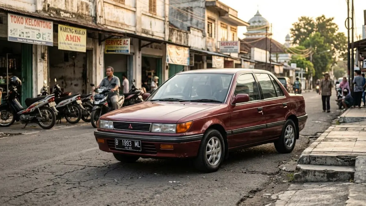 Ilustrasi: Mobil sedan Mitsubishi Lancer lawas bukan sekadar sedan tua. Ia adalah bagian dari sejarah otomotif Jepang yang masih menyimpan daya tarik hingga sekarang. Apa yang membuatnya menarik? (ai/Sulistiono)