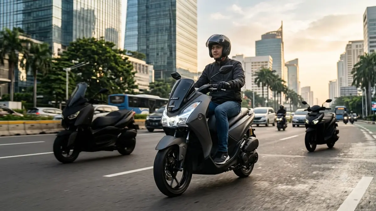 Ilustrasi: Yamaha Lexi LX 155 berada di tengah NMAX dan Aerox, namun memiliki karakter yang berbeda dari keduanya. (ai/Sulistiono)