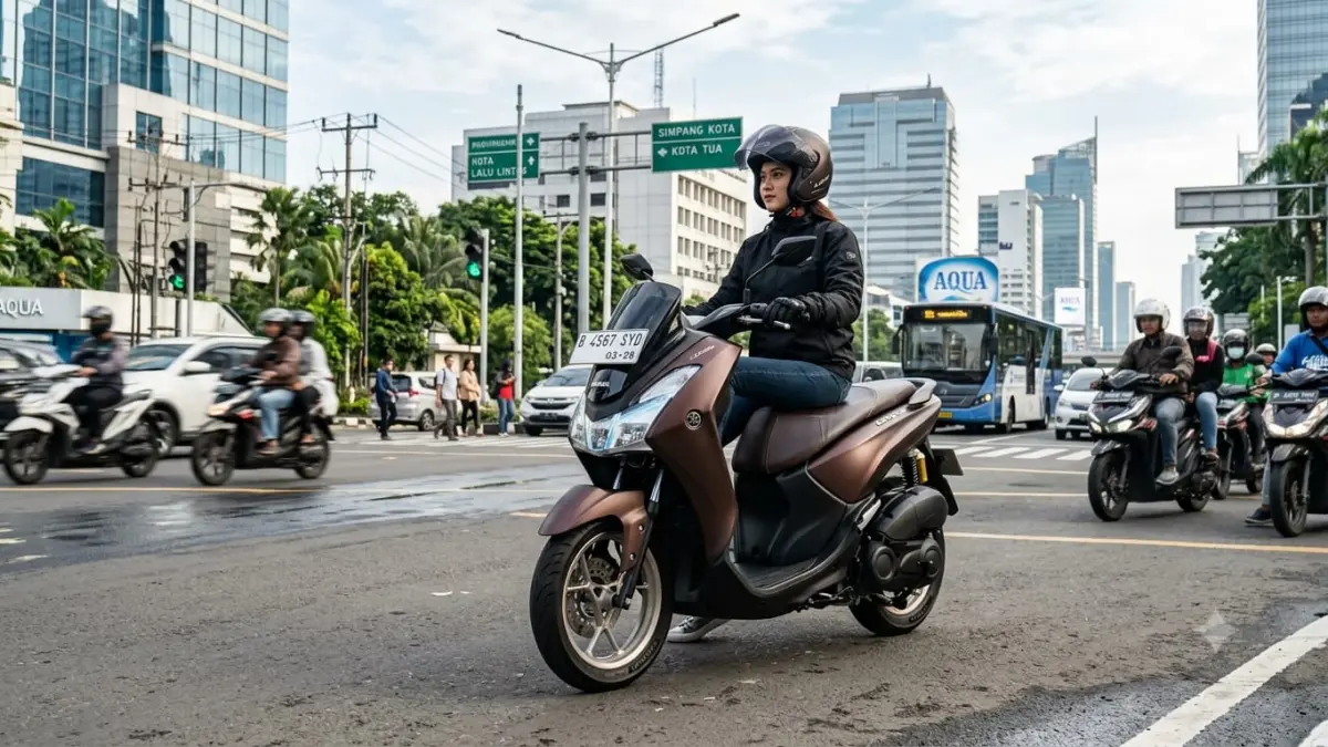 Ilustrasi: Yamaha Lexi LX 155 skutik 155 cc dengan dek rata untuk penggunaan harian di perkotaan. (ai/Sulistiono)