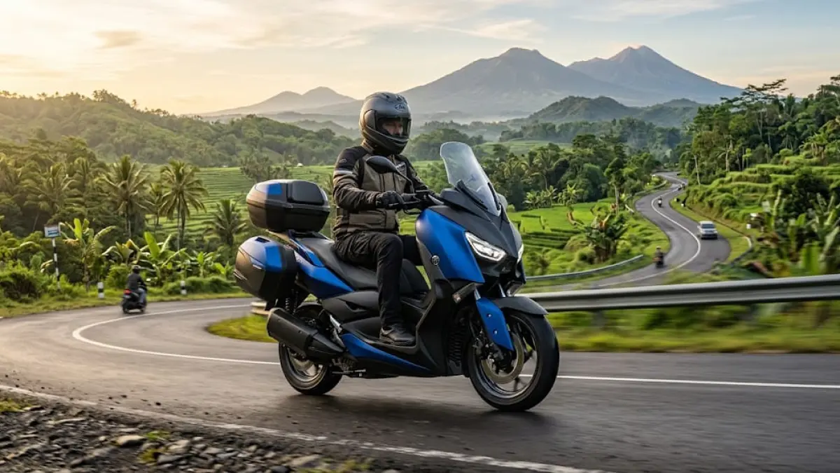 Ilustrasi: Yamaha XMAX Connected 2026 menawarkan karakter maxi scooter 250 cc yang menarik bagi penggemar touring, pengguna harian, dan konsumen yang mengutamakan tampilan premium. (ai/Sulistiono)