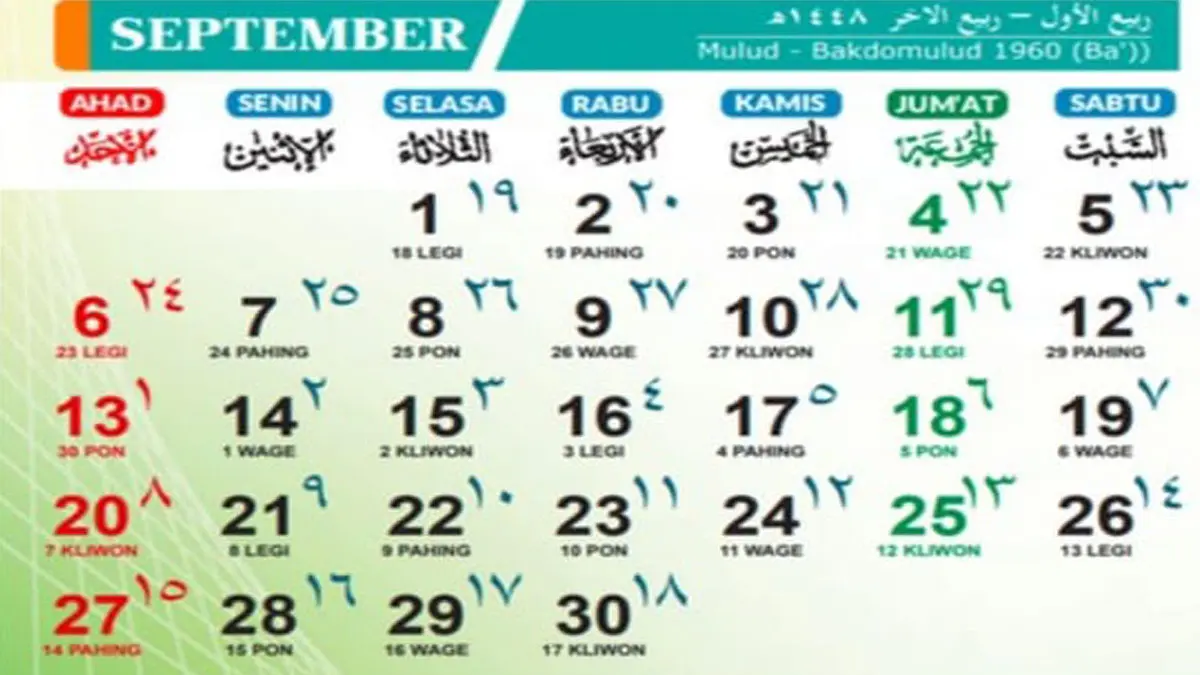 Jangan Salah Agenda! Cek Kalender Jawa & Hari Penting September 2026 Lengkap dengan Weton