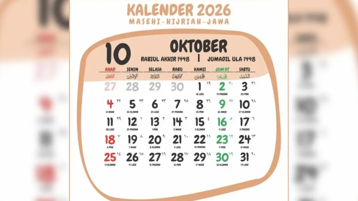 Cek kalender Oktober 2026 lengkap.