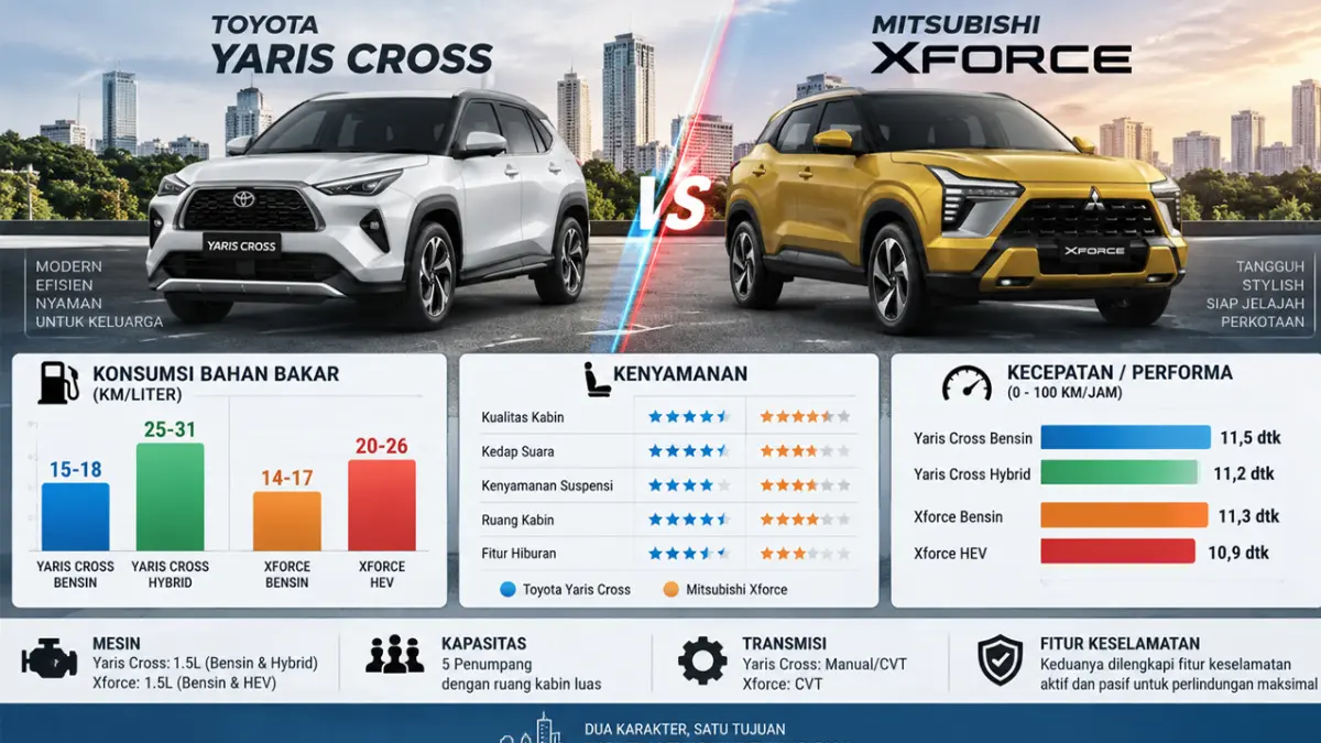 harga Toyota Yaris Cross dan Mitsubishi Xforce terbaru 2026
