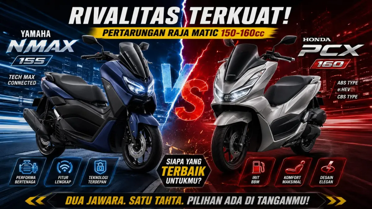 Ilustrasi: Yamaha NMAX Neo 2026 vs Honda PCX160: simak perbandingan mesin, tenaga, torsi, dimensi, fitur, ban dan harga terbaru kedua skutik premium. (ai/Sulistiono)
