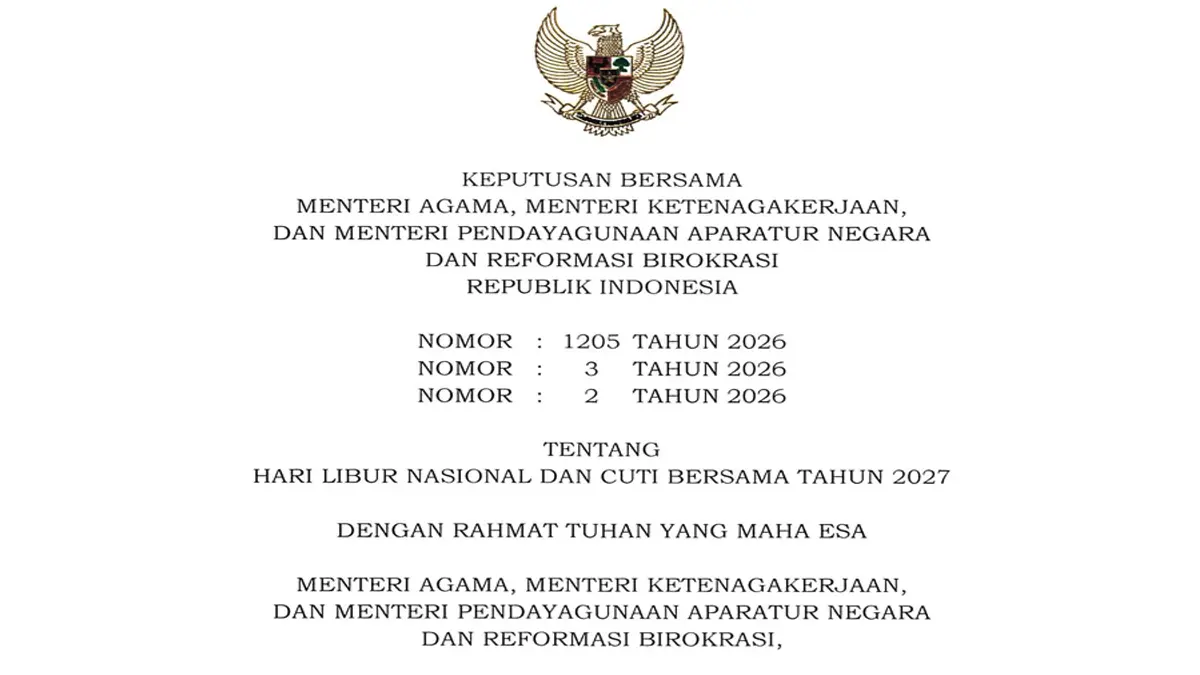 Kalender 2027, Pemerintah Tetapkan 18 Libur Nasional dan 8 Cuti Bersama