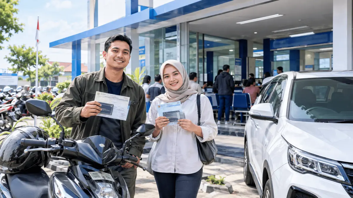 Ilustrasi. Warga menunjukkan dokumen kendaraan di area pelayanan Samsat. Pemprov Jawa Tengah memberikan program pembebasan sanksi administrasi PKB, denda SWDKLLJ tahun-tahun sebelumnya, serta pajak progresif mulai 21 September hingga 28 Desember 2026. (ai/Sulistiono)