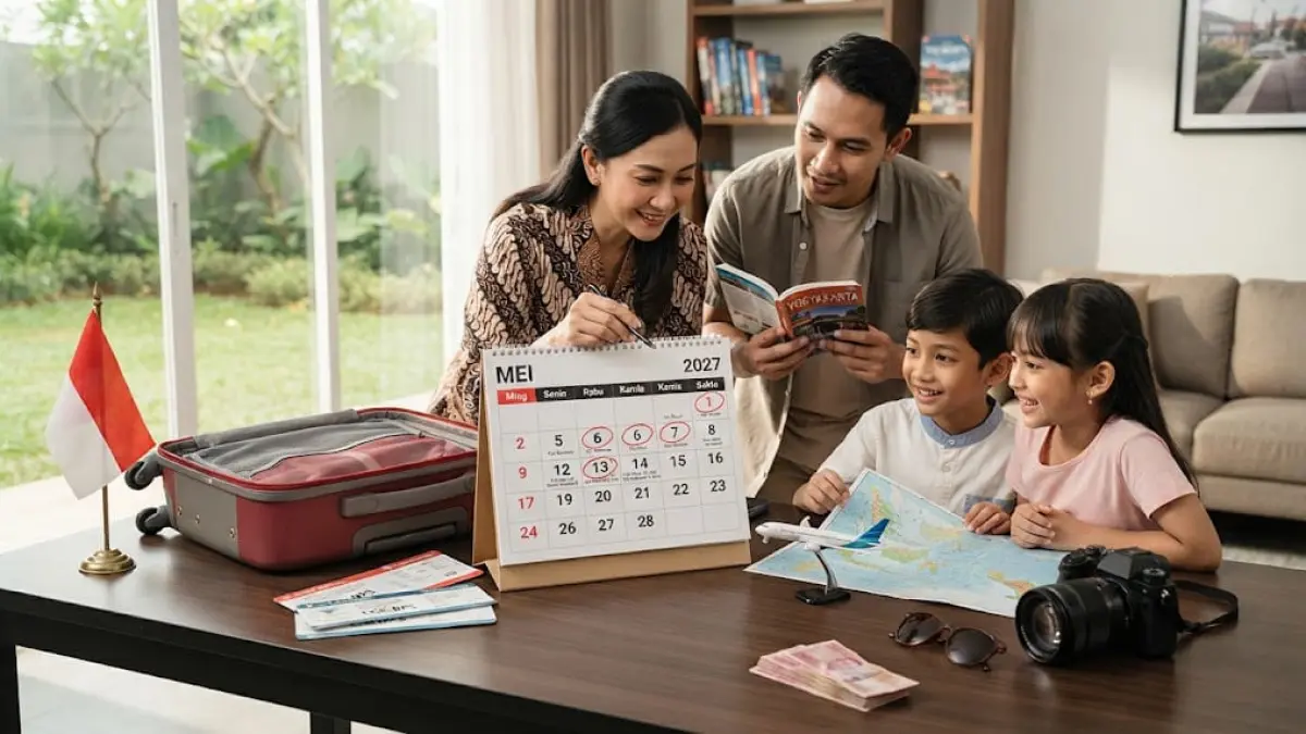 Ilustrasi kalender 2027 dengan sejumlah tanggal libur nasional dan cuti bersama yang dapat dimanfaatkan untuk merencanakan long weekend. (ai/Sulistiono)