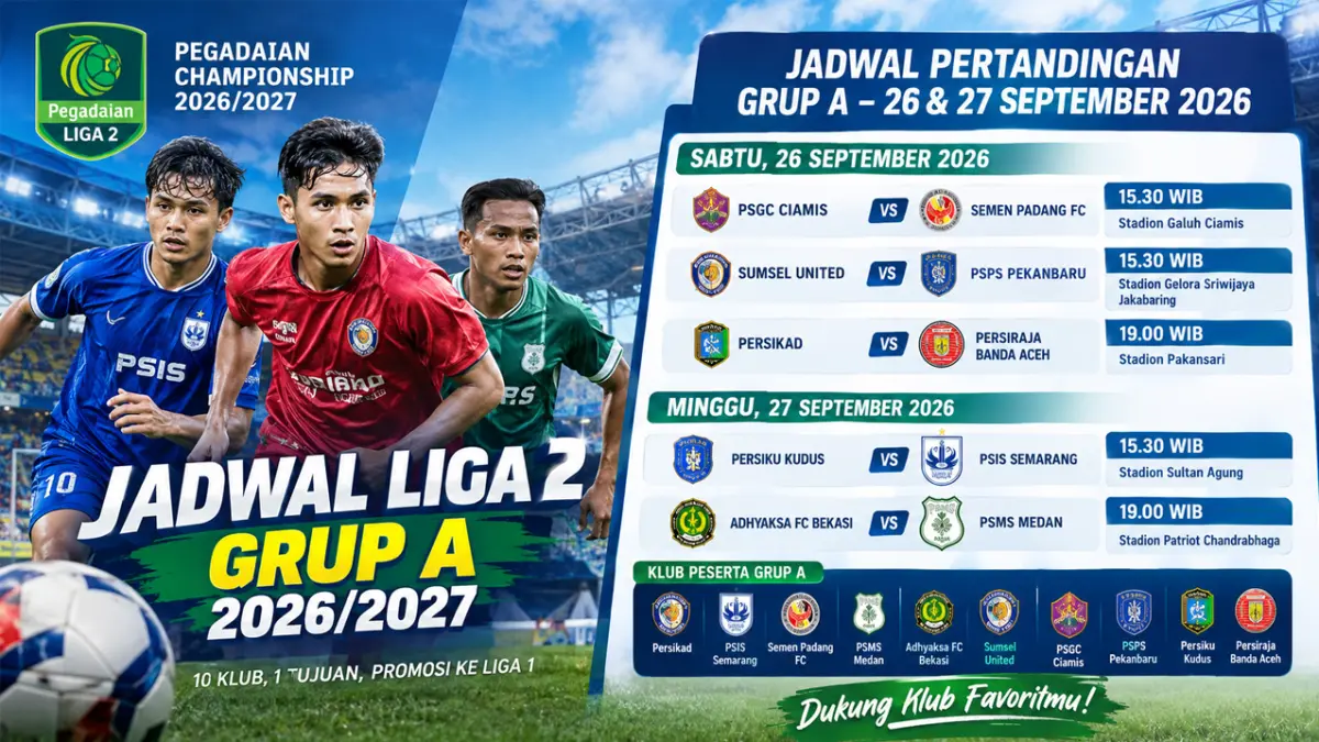 Jadwal Liga 2 Grup A Terbaru September 2026