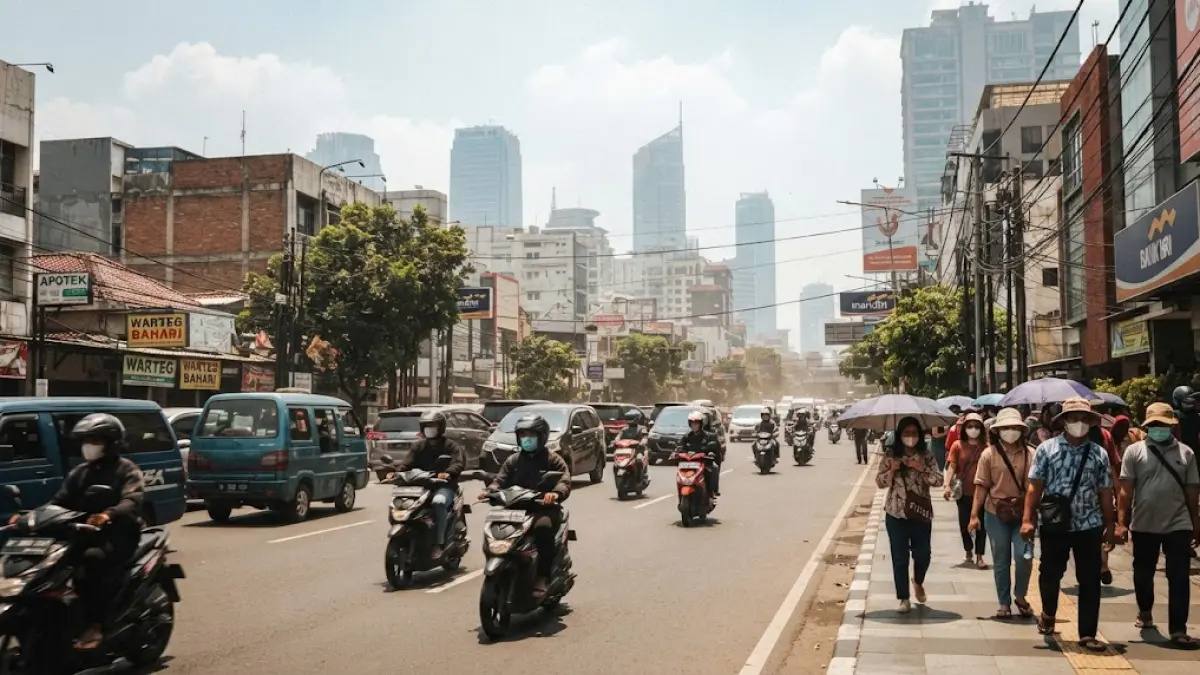 Ilustrasi : Cuaca panas yang mendera kota di Indonesia, dengan suhu diatas 36 C. ( ai/Sulistiono)