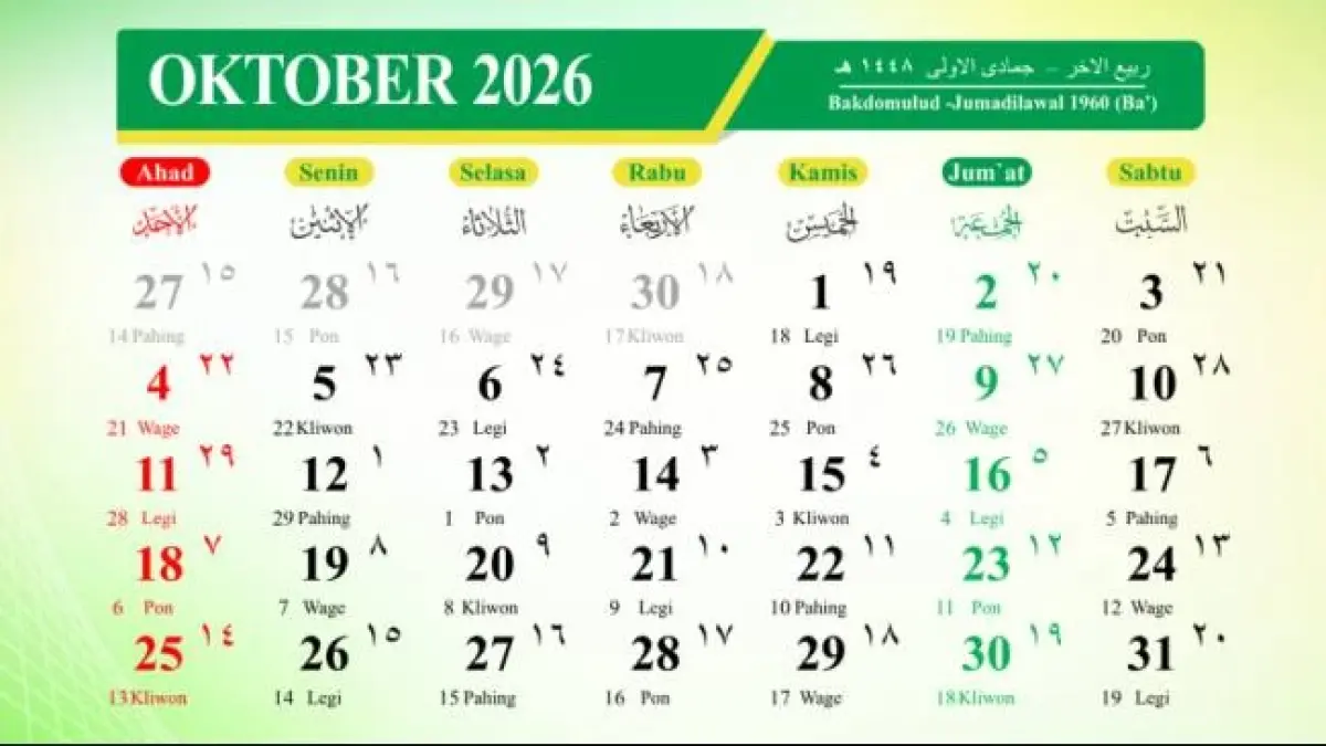 Oktober 2026 Ada Tanggal Merah? Ini Kalender Lengkap Beserta Hari Pentingnya