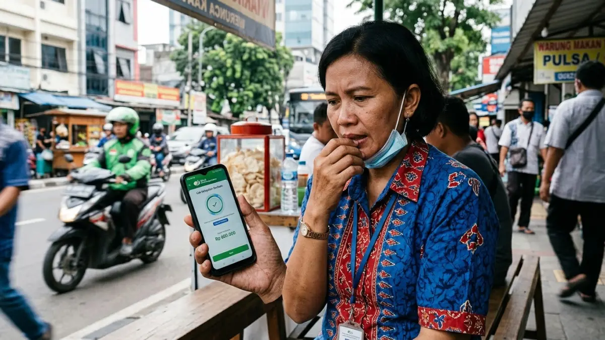 Ilustrasi: Ilustrasi pekerja mengecek data dan informasi Bantuan Subsidi Upah (BSU) 2026 melalui ponsel. Pemerintah menyiapkan BSU Rp900 ribu untuk periode Oktober-Desember 2026, sementara rincian teknis pencairan masih menunggu ketentuan resmi. (ai/Sulistiono)