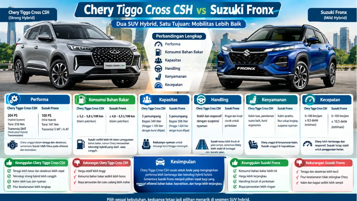 Chery Tiggo Cross CSH vs Suzuki Fronx, Adu Irit dan Performa