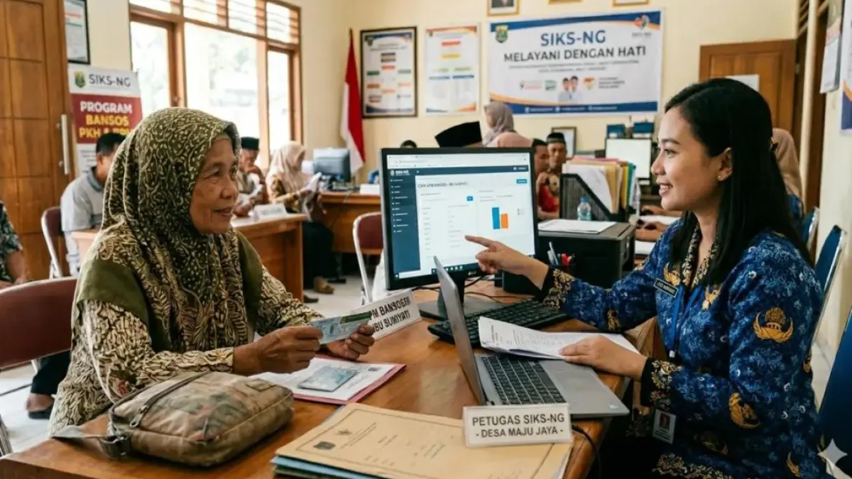 Ilustrasi keluarga penerima manfaat saat mengakses informasi bantuan sosial Program Keluarga Harapan (PKH). (AI/Sulistiono)