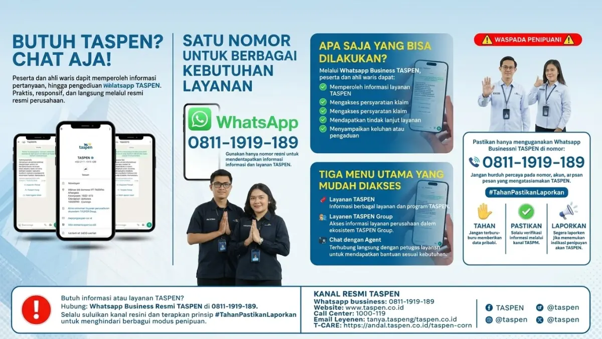TASPEN Permudah Layanan Peserta Lewat WhatsApp di 08111919189, Tetap Waspadai Penipuan