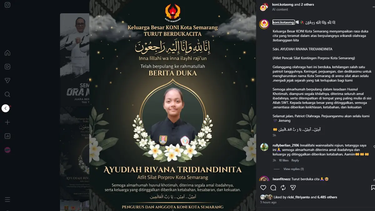 Atlet Pencak Silat Ayudiah Rivana Tridiandinita Kontingen Kota Semarang di Porprov Jateng Berpulang