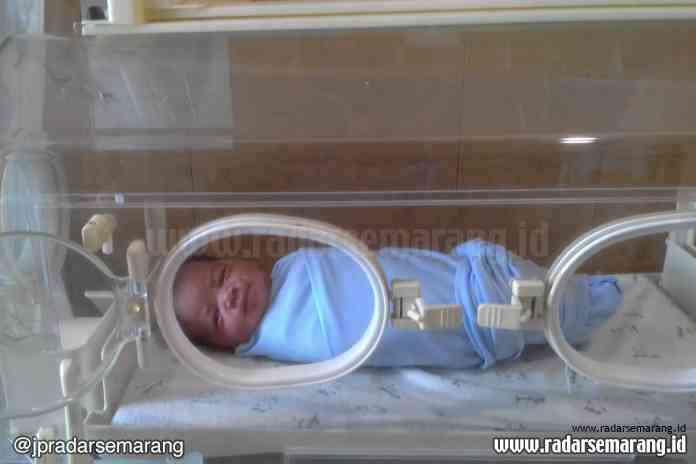 DIBUANG: Bayi laki-laki yang ditemukan warga di dalam kardus dan diletakkan di depan warung di Cangkiran, Mijen.