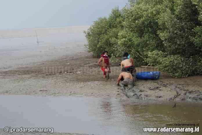 EVAKUASI: Proses Evakuasi Mayat yang ditemukan di area tambak ikan Dukuh Krapayan, Desa Purwokerto, Kecamatan Brangsong, kemarin.