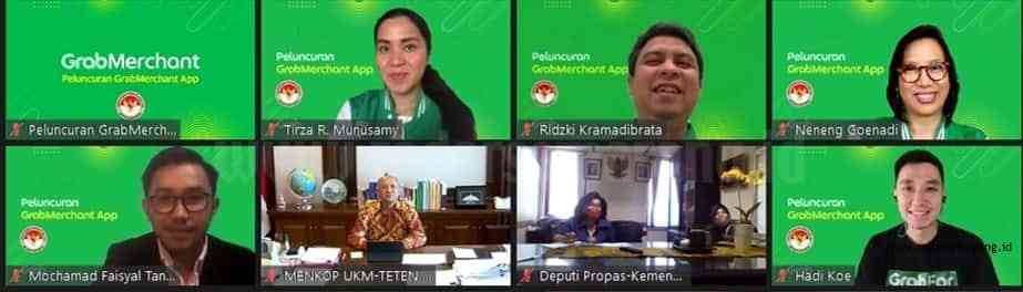 Peluncuran GrabMerchant dilakukan secara virtual, diikuti Menteri Koperasi,Usaha Kecil dan Menengah RI, Teten Masduki. (Istimewa)