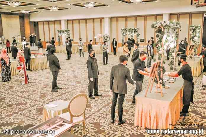 Gabungan Perkumpulan Penyelenggara Pernikahan Indonesia (GP3I) Jateng melakukan simulasi pernikahan new normal di Hotel Patrajasa Semarang beberapa waktu lalu. (Istimewa)