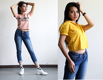 Desain pakaian crop top cocok untuk anak muda yang ingin menampilkangaya santai. (Model: Abdisa Valentina, Foto: Nurchamim/Jawa Pos Radar Semarang)