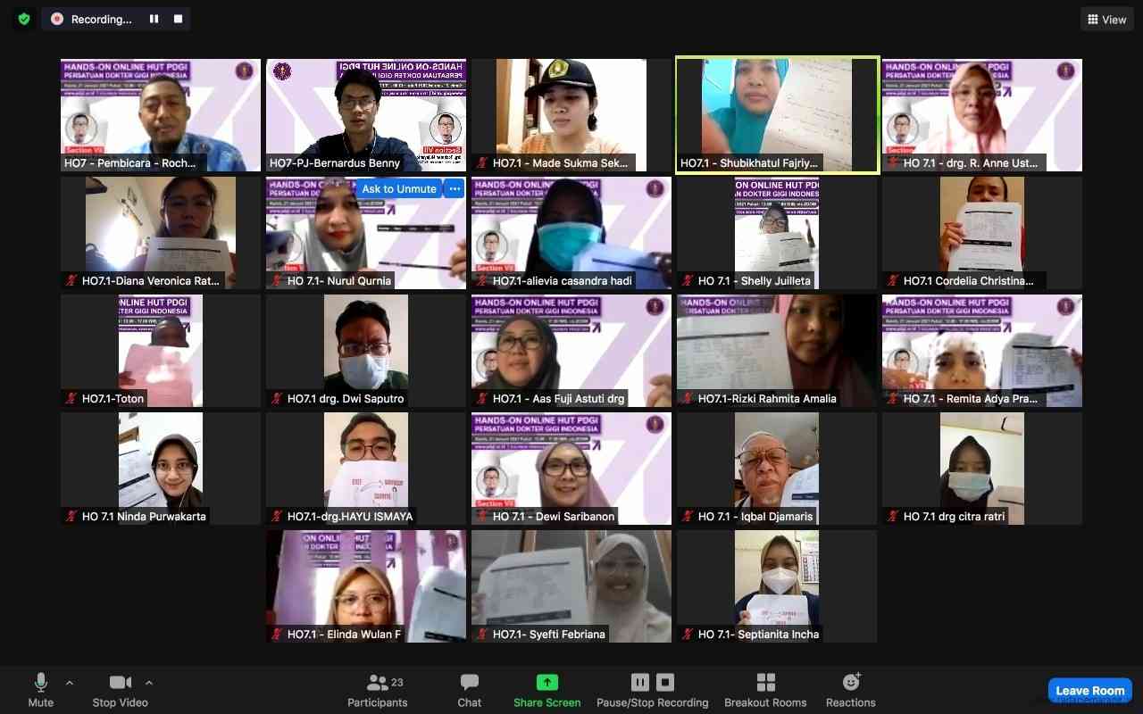 Pelatihan Penatalaksanaan Kasus HIV/AIDS Pada Praktek Dokter Gigi digelar secara online diikuti 40 orang dokter gigi pada 21 Januari 2021. (Istimewa)