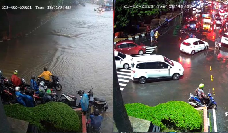Genangan banjir di kawasan Simpang Lima Semarang surut dalam waktu tidak kurang dari dua jam. (Istimewa)
