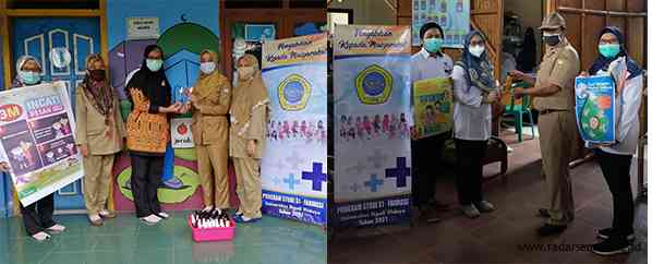 Prodi Farmasi Universitas Ngudi Waluyo berikan bantuan hand sanitizer dan sabun cuci tangan ke Kantor Kepala Desa Lerep dan TK Islam Nurul Izzah Candirejo, Ungaran barat. (Istimewa)