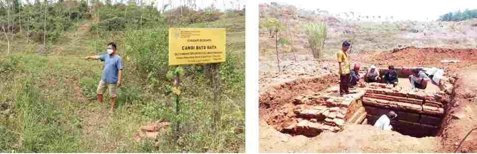 Candi Balekambang atau Candi Batu Bata di Gringsing, Batang saat dilakukan penggalian, yang akhirnya diuruk lagi. (kanan) Lokasi candi sekarang yang ditumbuhi semak  belukar, dan kurang terurus. (LUTFI HANAFI/JAW APOS RADAR SEMARANG)