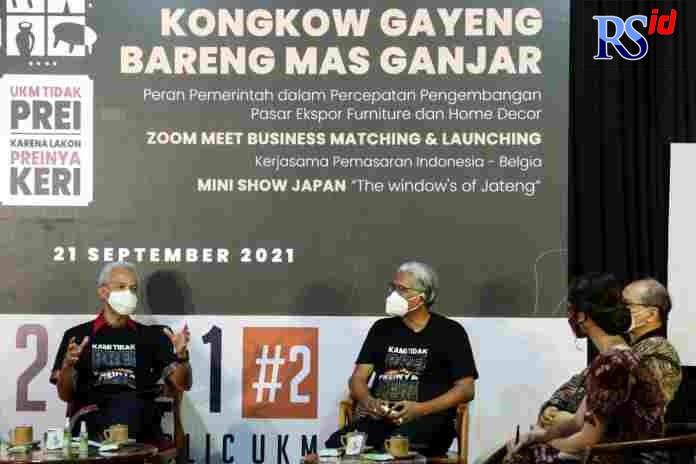 Gubernur Jateng Ganjar Pranowo saat temu wicara dalam rangkaian UKM Virtual Expo (UVO) 2021 di kantor Bank Jateng Cabang Surakarta, Selasa (21/9/2021). (Istimewa)