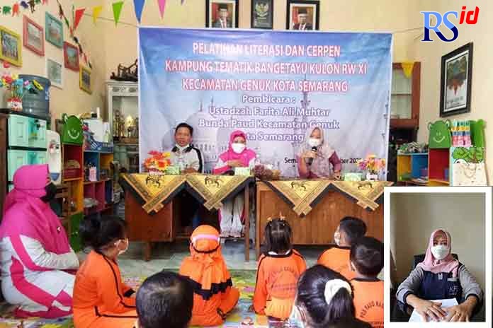 Pelatihan pembuat cerpen yang menjadi salah satu agenda di Kampung Tematik Literasi dan Ngaji. Titik Nuraini (inzet). (FIGUR RONGGO WASSALIM/JAWA POS RADAR SEMARANG)