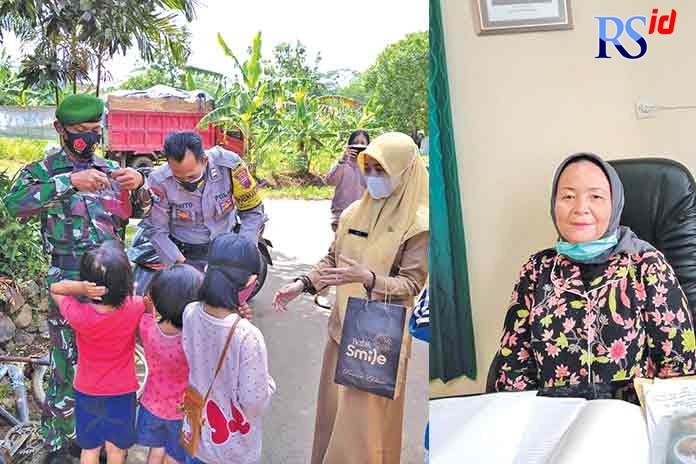Sosialisasi penerapan protokol kesehatan di Kelurahan Kedungpane juga menyasar anak-anak. Tri Sari Utami (kanan). (FIGUR RONGGO WASSALIM/JAWA POS RADAR SEMARANG)