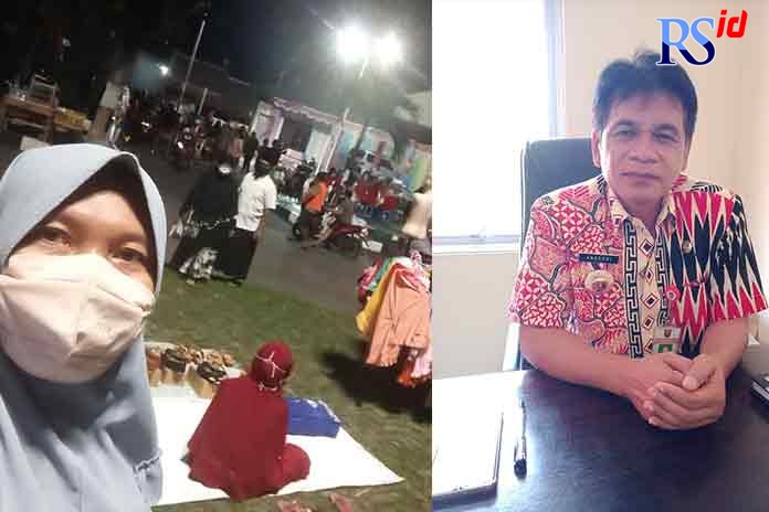 Salah satu warga di pasar UMKM malam minggu yang digelar dengan menerapkan prokes ketat. Angsori (kanan). (FIGUR RONGGO WASSALIM/JAWA POS RADAR SEMARANG)