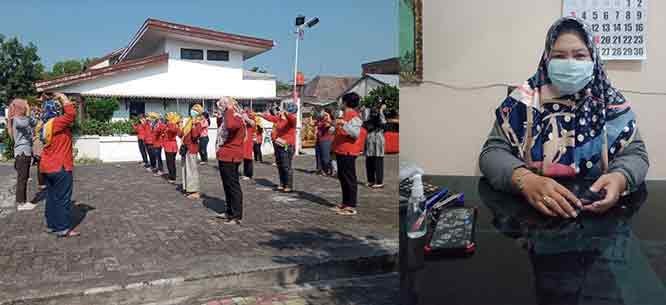 Warga Kelurahan Karangayu melakukan senam imun untuk menjaga kesehatan. Sutarti (kanan). (FIGUR RONGGO WASSALIM/ JAWA POS RADAR SEMARANG)