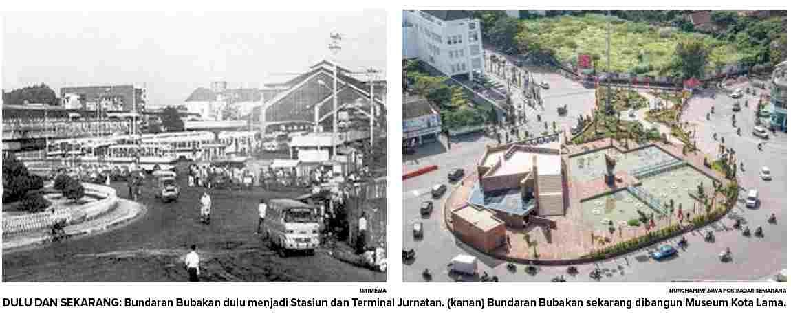 Bundaran Bubakan dulu menjadi Stasiun dan Terminal Jurnatan. (kanan) Bundaran Bubakan sekarang dibangun Museum Kota Lama. (ISTIMEWA/ NURCHAMIM/ JAWA POS RADAR SEMARANG)