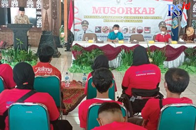 Kegiatan musyawarah olahraga kabupaten (Musorkab) National Paralympic Committee Indonesia Kabupaten Semarang di pendopo rumah dinas bupati di Ungaran, Kamis (25/8). (Maria Novena/Jawa Pos Radar Semarang)