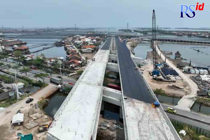 Proyek tol Semarang-Demak seksi 2 (Sayung-Demak) yang sudah hampir selesai. Ditargetkan konstruksi selesai pada 28 Oktober 2022, dan direncanakan berlanjut pada uji layak fungsi (ULF) hingga dua bulan berikutnya. (ISTIMEWA)