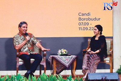 Dirjen Kebudayaan Kemendikbudristek Hilmar Farid saat menjelaskan rencana Festival Indonesia Bertutur 2022 yang akan berlangsung di Candi Borobudur. (Istimewa)