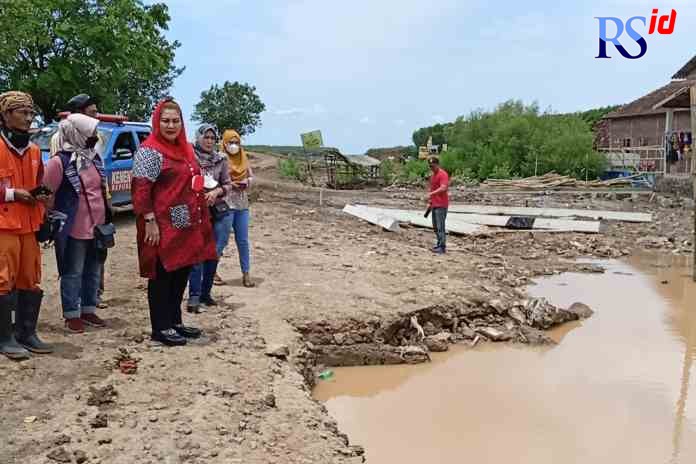 TITIK TERPARAH : Plt Wali Kota Semarang Hevearita Gunaryanti Rahayu melakukan peninjauan pasca banjir di wilayah RW 7 Kelurahan Mangkang Wetan, Tugu, kemarin.(ADENNYAR WYCAKSONO/JAWA POS RADAR SEMARANG)