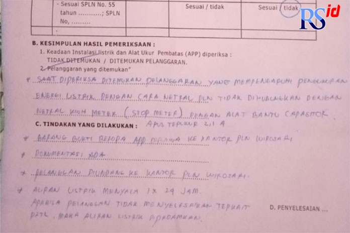 DENDA: Surat denda yang diterima Witoyo, warga RT 13/RW 2 Dusun Ngasem Desa Asemrudung, Geyer dari PLN ULP Wirosari. (EKO SANTOSO/RADAR KUDUS)