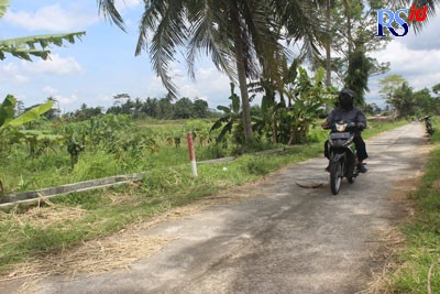 Lahan yang terkena proyek jalan tol Jogja-Bawen di wilayah Kecamatan Ngluwar, Kabupaten Magelang ditandai patok kayu bercat merah. (ROFIK SYARIF G P/JAWA POS RADAR SEMARANG)