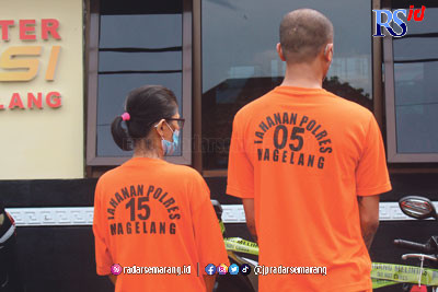 Pasangan suami istri diamankan Polresta Magelang karena menjual narkoba. (ROFIK SYARIF G P/JAWA POS RADAR SEMARANG)