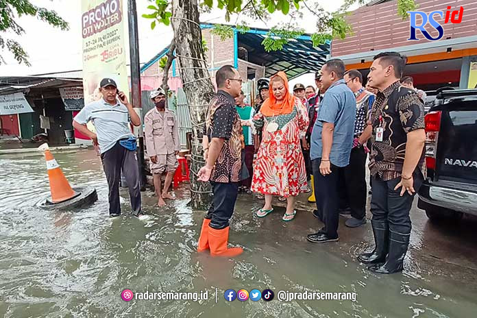 Wali Kota Semarang Hevearita Gunaryanti Rahayu saat mengecek genangan banjir di wilayah Genuk beberapa waktu lalu. (Istimewa)