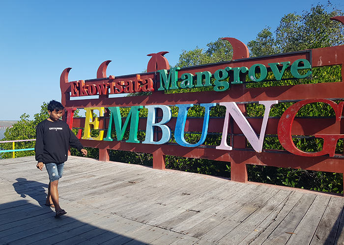 LIBURAN: Seorang pengunjung berada di Ekowisata Mangrove Lembung, Desa Lembung, Kecamatan Galis, Pamekasan, Senin (7/8).