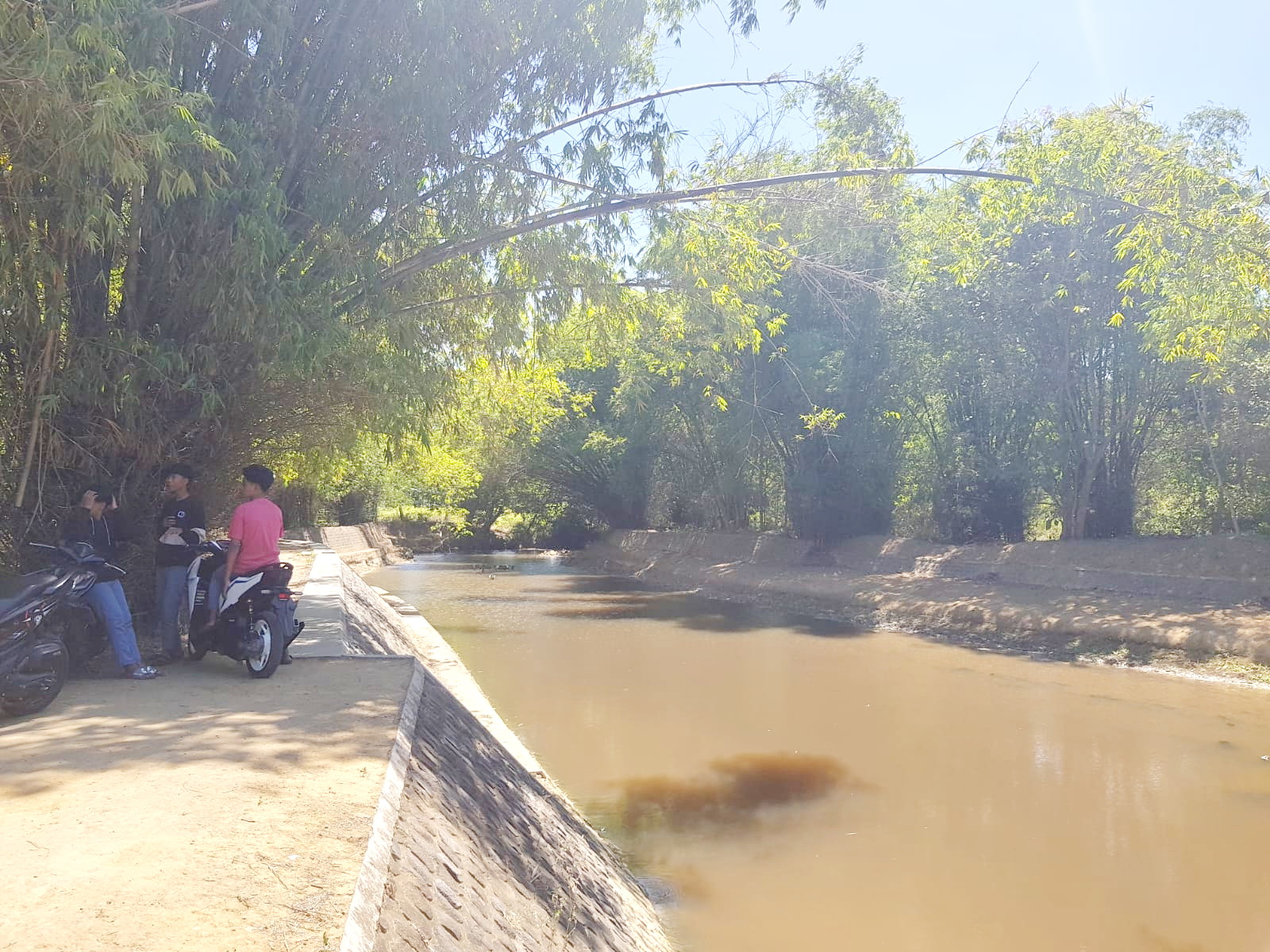 KERUH: Pemuda berada di area dam Desa Klampar, Kecamatan Proppo, beberapa waktu lalu. (LAILIYATUN NURIYAH/JPRM)