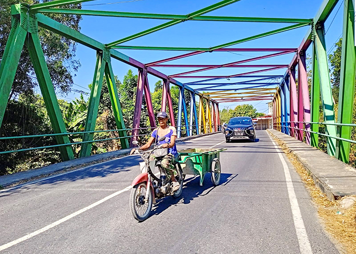 MULUS: Warga melintasi jembatan di Desa Sopaah, Kecamatan Pademawu, Pamekasan, Jumat (25/8).