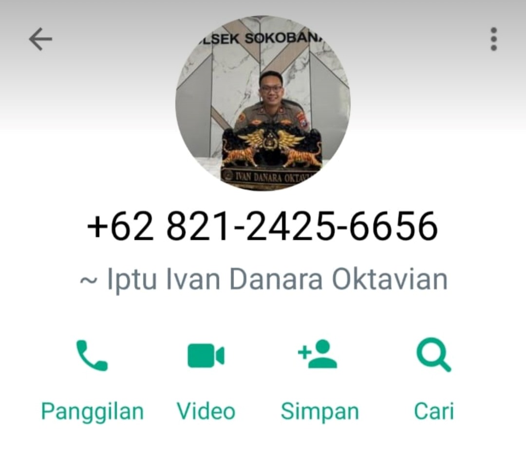 Screenshot nomor pelaku mengatasnamakan Kapolsek Sokobanah.