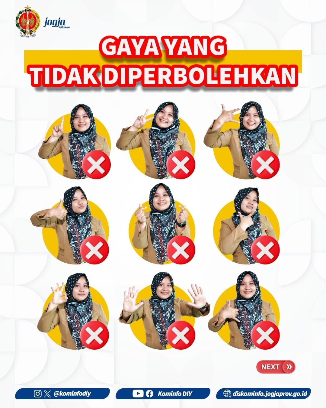 DILARANG: Pose ASN yang dilarang oleh pemerintah selama penyelenggaraan pemilu 2024 (Sumber Foto: IG@KOMINFODIY)