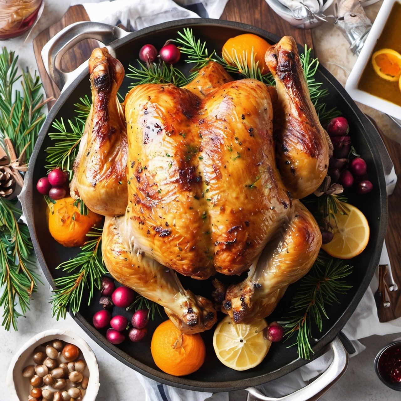 Ayam panggang merupakan makanan khas saat perayaan Natal dengan hiasan khusus