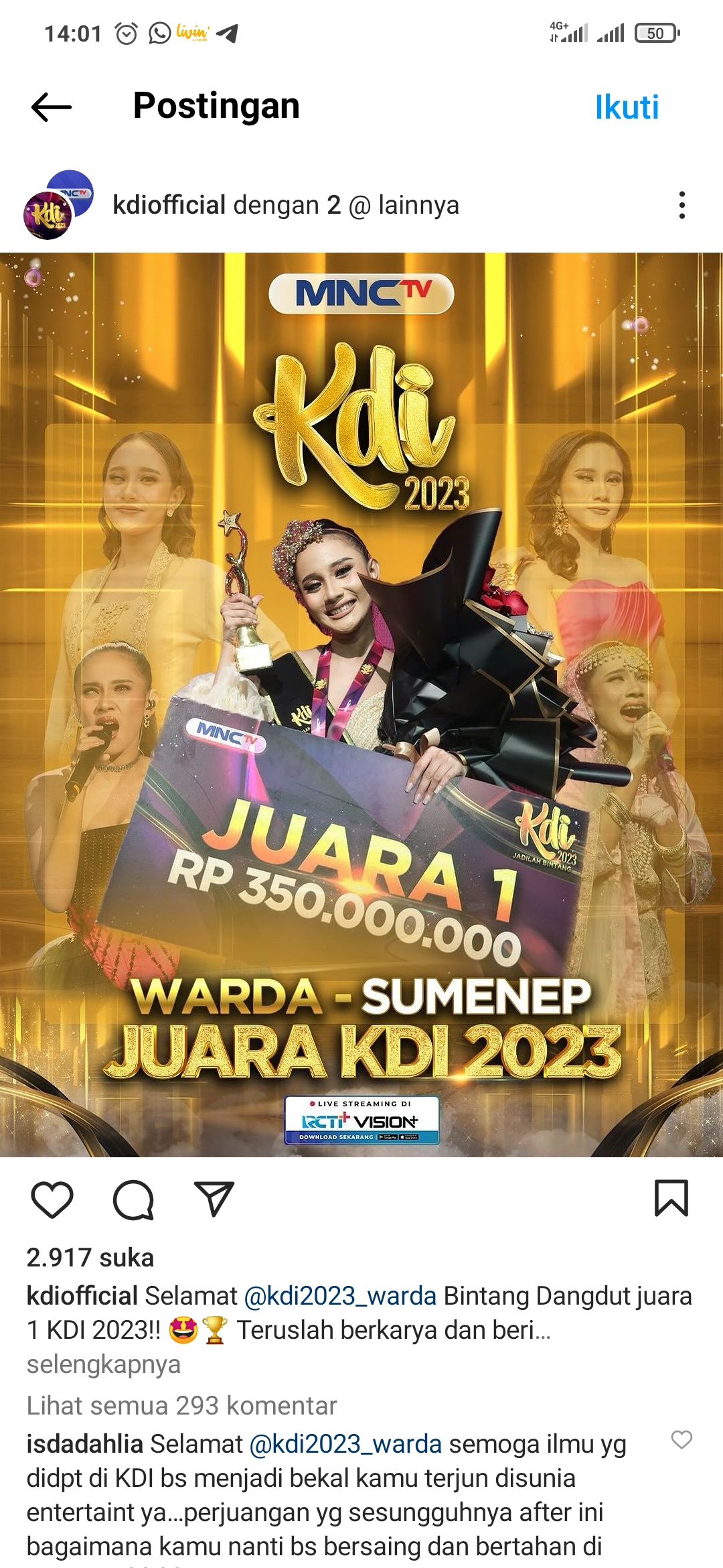 Poster juar Warda, perempuan asal Sumenep yang jadi juara KDI