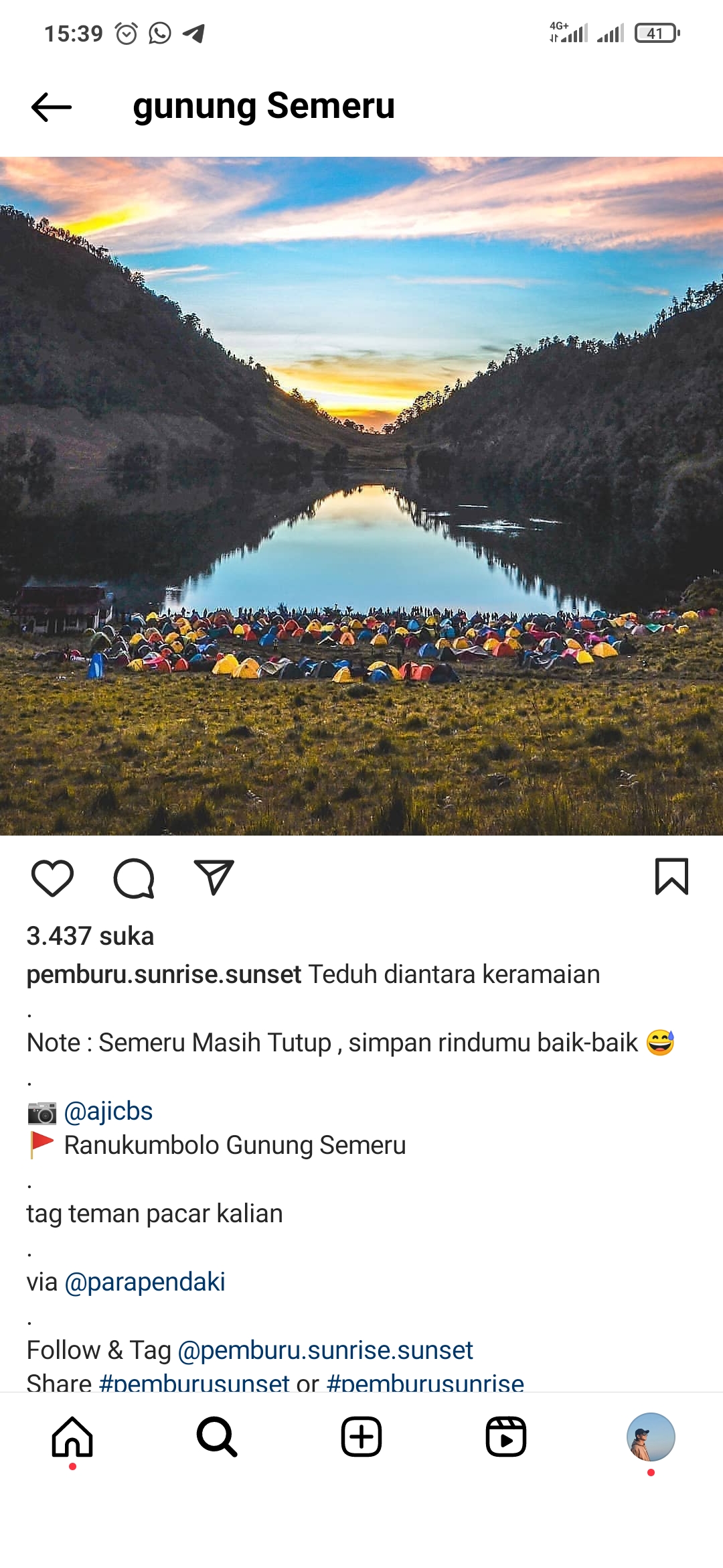 Ranukumbolo Gunung Semeru dengan keindahan Sunsetnya.